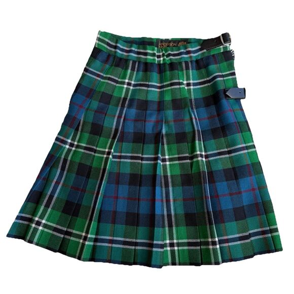 Anderson Innes Other - VTG Anderson Innes Scotland Wool Tartan Kilt Youth Green Plaid Adjustable Waist